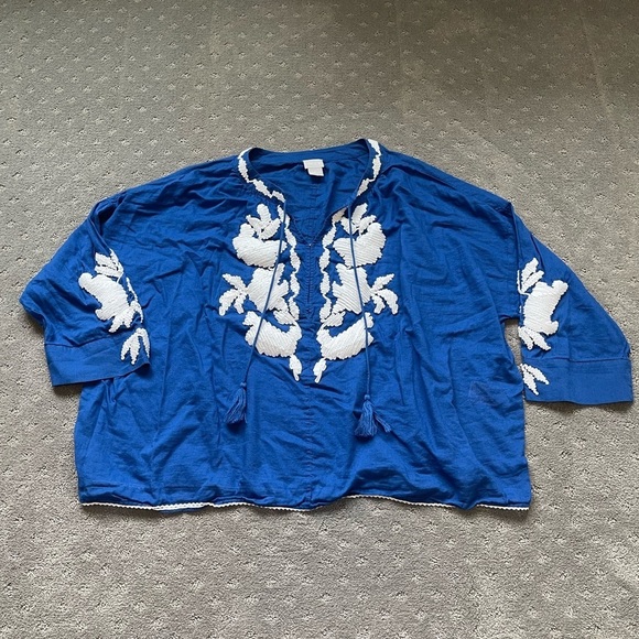 Chico’s Embroidered 100% Cotton Top Size 12/14 - Picture 1 of 6